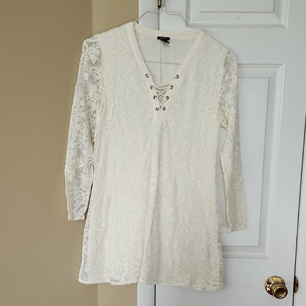 Cream Lace-Up Tunic Dress, Medium